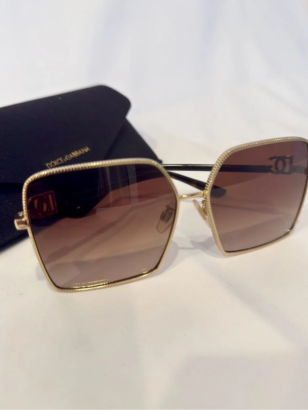 Dolce & Gabbana Gold Square Gradient Sunglasses DG Logo | Authentic